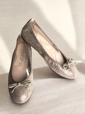 Unisa Flats Beige Silver Leather Bow Detail